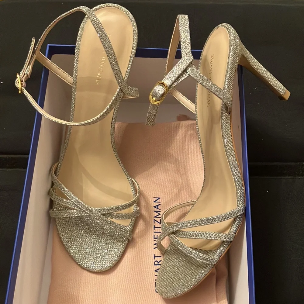 Stuart Weitzman, Starla 80 Heeled Sandal, Sparkle Noir, US 10